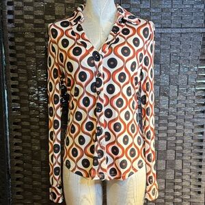 Truth by Republic Geometric Patterned V-Neck Women's Top Long Sleeve Size Medium